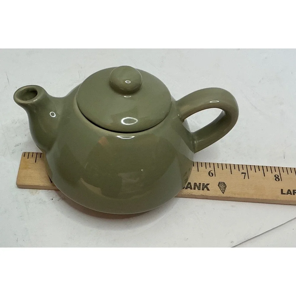 Pier 1 Tea for One Set Sage Green Ceramic Stackable Teapot and Cup Small Minimal